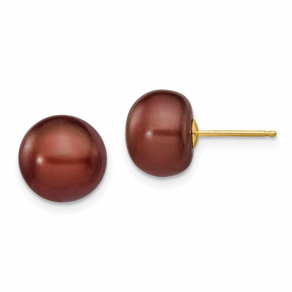 14k 9-10mm Coffee Button Freshwater Cultured Pearl Stud Post Earrings