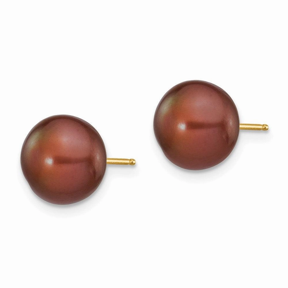 14k 9-10mm Coffee Button Freshwater Cultured Pearl Stud Post Earrings