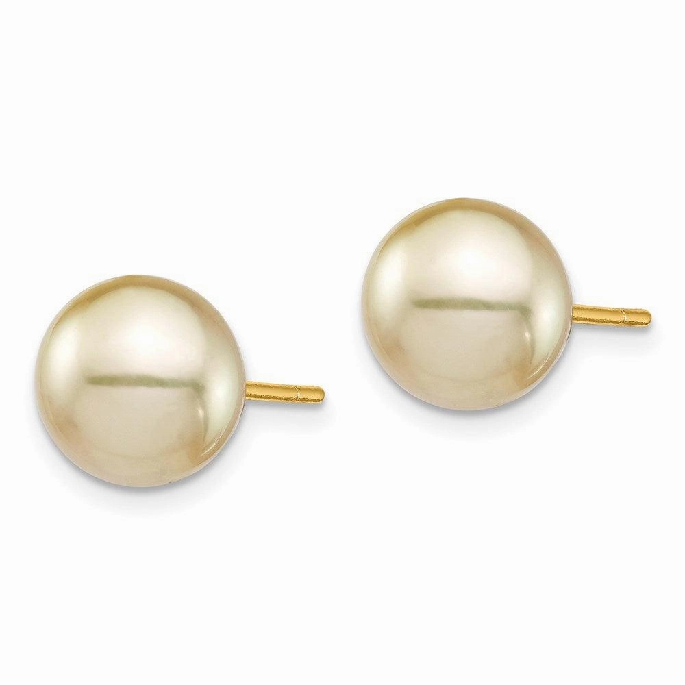 14K 9-10mm Golden Round Saltwater Cultured South Sea Pearl Post Earrings