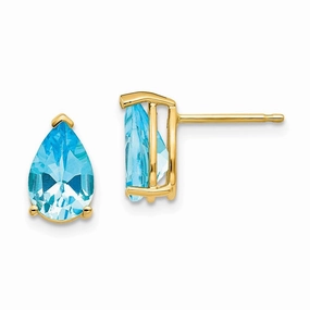 14k 9x6mm Pear Blue Topaz Earrings