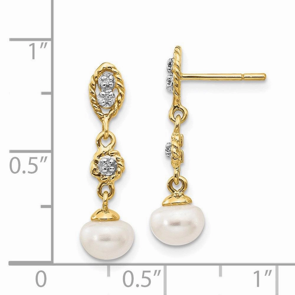 14k & Rhodium 6-7mm Semi-round FWC Pearl .02ct Diamond Dangle Earrings