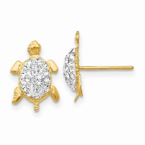 14k Crystal White Turtle Post Earrings