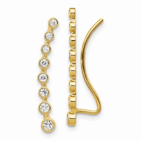 14K CZ Ear Climber Earrings