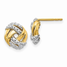 14k Diamond w/Rhodium Accents Round Post Earrings
