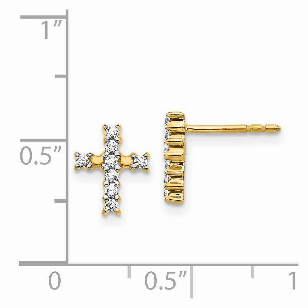 14K Gold Polished Diamond Cross Post Earrings