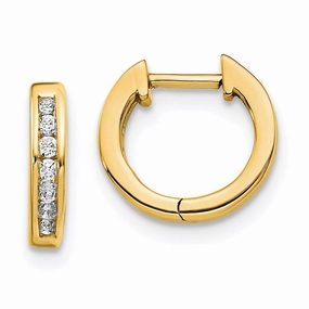 14k Gold Polished Diamond Post Hoop Earrings