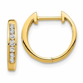 14k Gold Polished Diamond Post Hoop Earrings