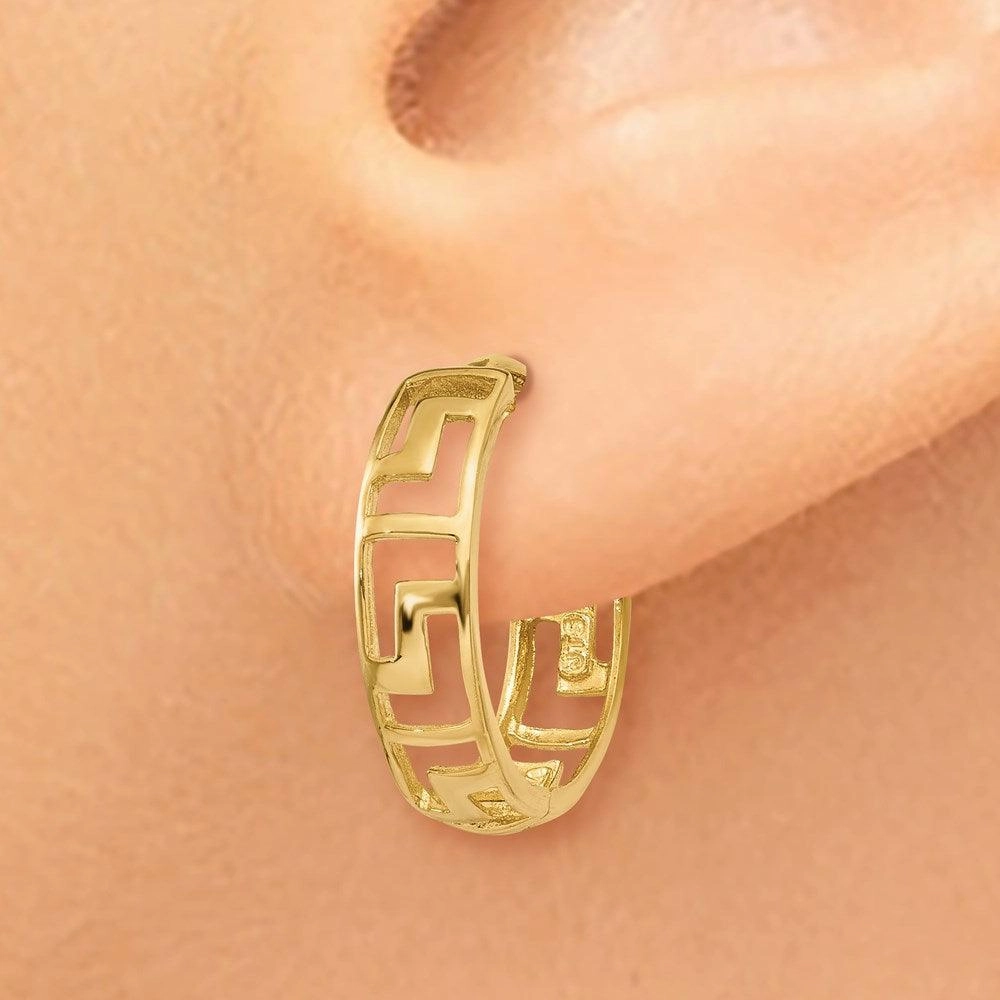 14k Greek Key Hinged Hoop Earrings