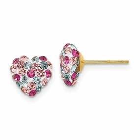 14k Multi-colored Crystal 8mm Heart Post Earrings