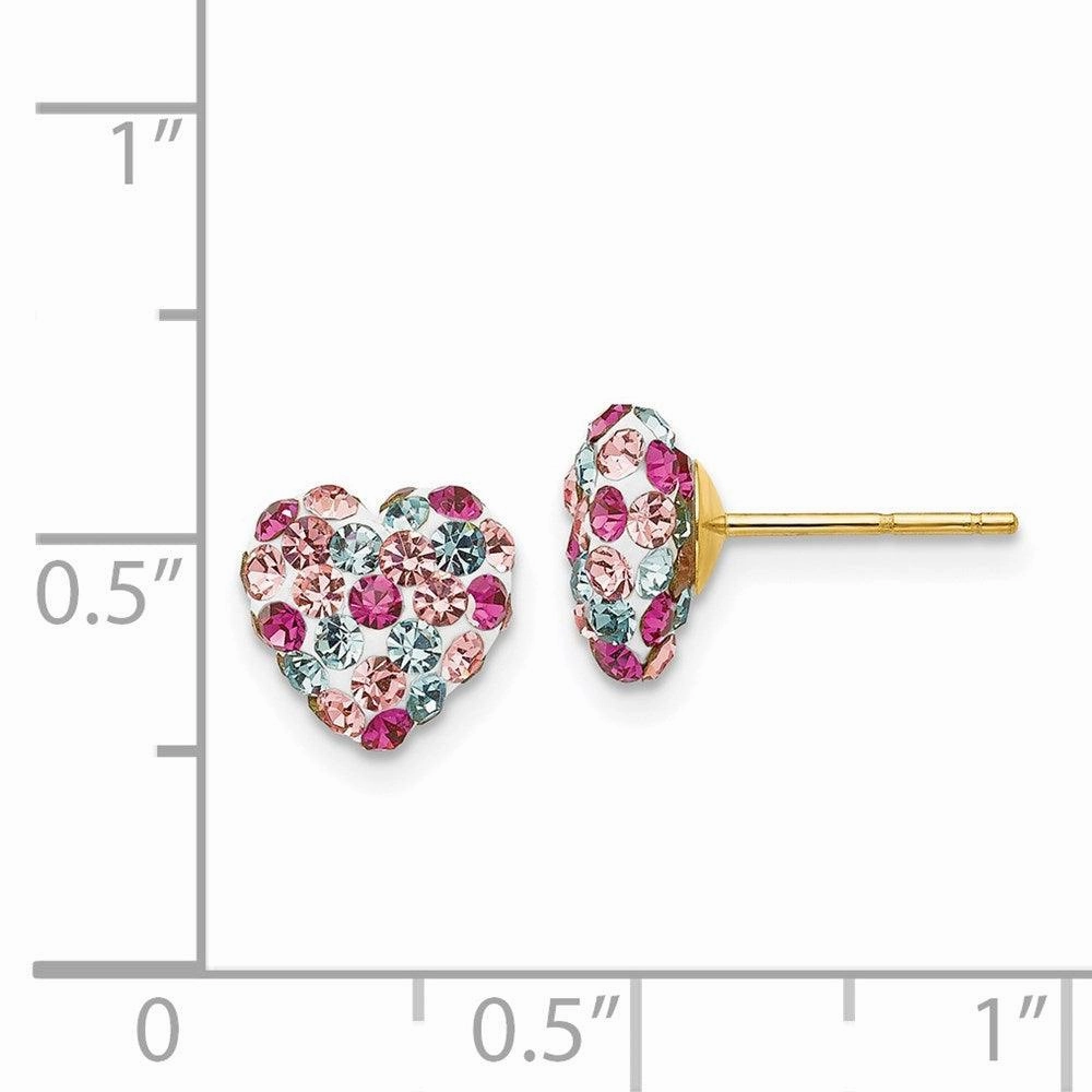 14k Multi-colored Crystal 8mm Heart Post Earrings