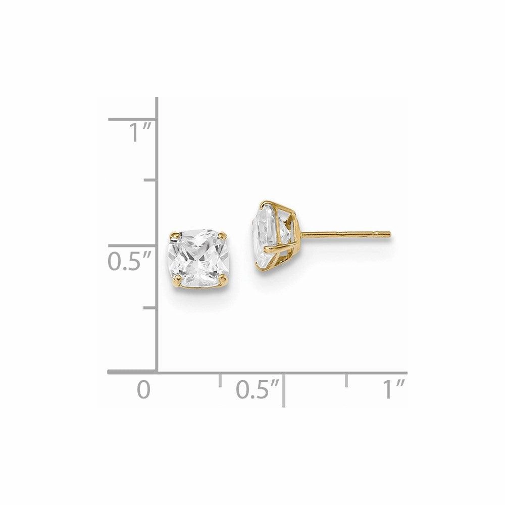 14k Polished 6x6 Cushion Cut CZ Stud Post Earrings