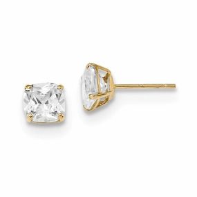 14k Polished 6x6 Cushion Cut CZ Stud Post Earrings