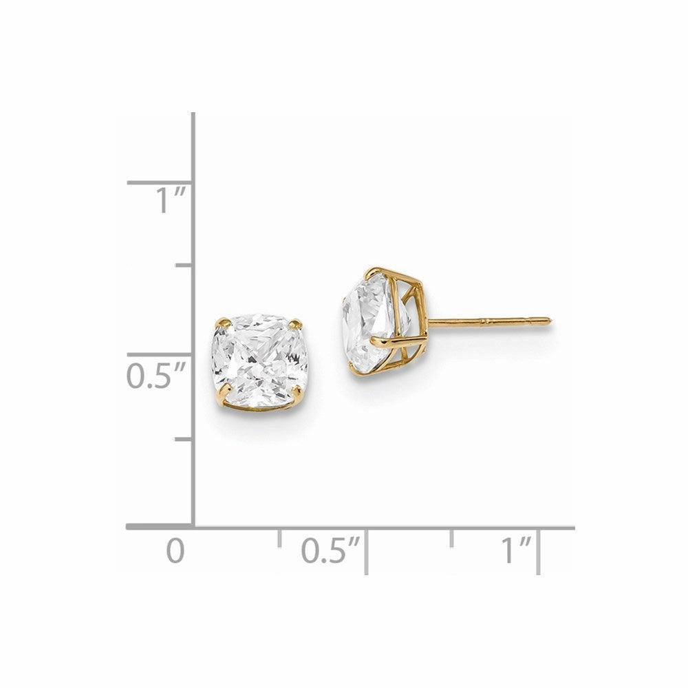 14k Polished 7x7 Cushion Cut CZ Studs Post Earrings