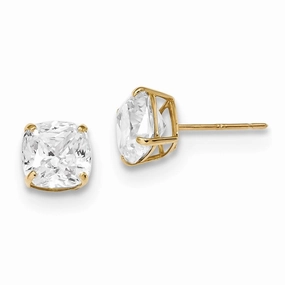 14k Polished 7x7 Cushion Cut CZ Studs Post Earrings