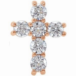 14K Rose 1 3/8 CTW Natural Diamond Cross Pendant