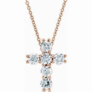 14K Rose 1/4 CTW Natural Diamond Cross 18" Necklace
