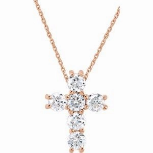 14K Rose 1/4 CTW Natural Diamond Cross 18" Necklace