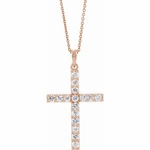 14K Rose 1/5 CTW Natural Diamond Cross 18" Necklace