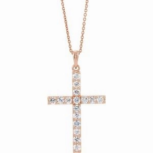 14K Rose 1/5 CTW Natural Diamond Cross 18" Necklace