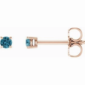 14K Rose 2.5 mm Natural Blue Zircon Stud Earrings