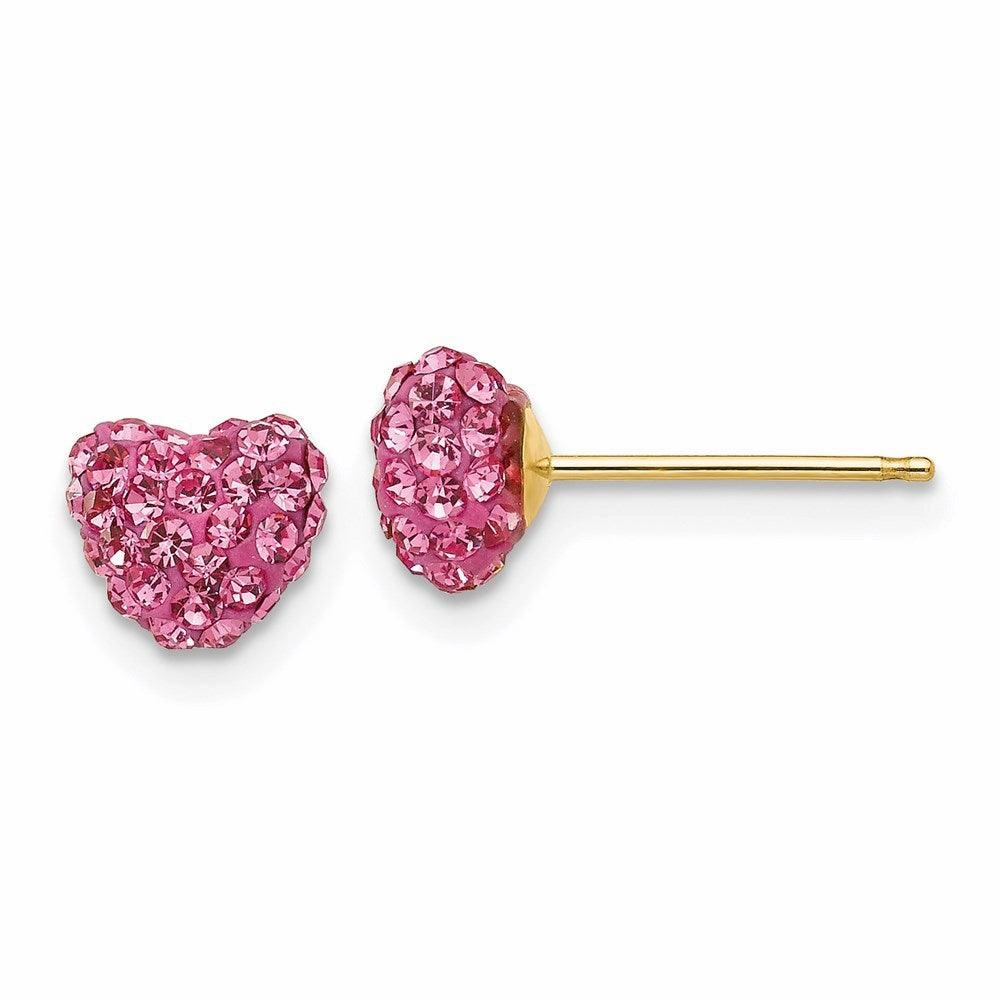 14k Rose Crystal 6mm Heart Post Earrings
