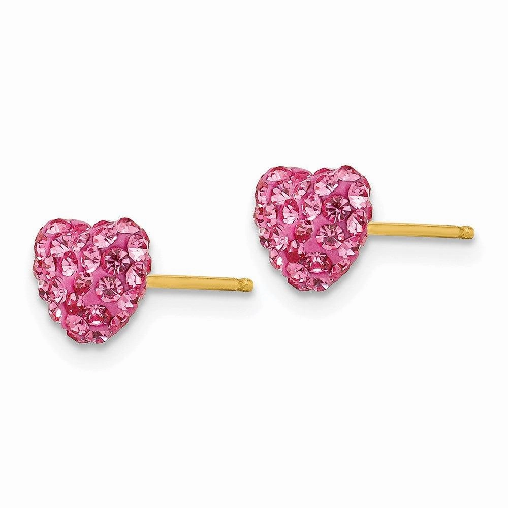14k Rose Crystal 6mm Heart Post Earrings