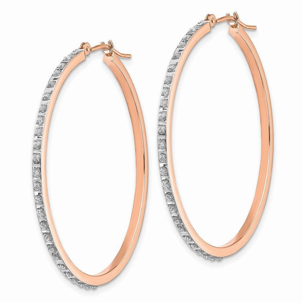 14k Rose Gold Diamond Fascination Round Hinged Hoop Earrings