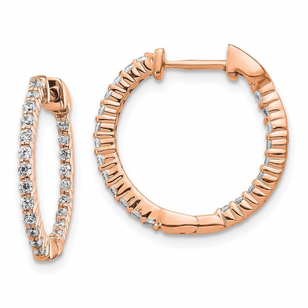 14k Rose Gold Polished Diamond In and Out Hinged Hoop Earrings