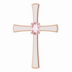 14K Rose Natural Morganite Cross Pendant