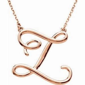 14K Rose Script Initial A 16" Necklace