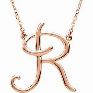 14K Rose Script Initial A 16" Necklace