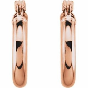 14K Rose Tube 13 mm Hoop Earrings
