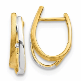 14k Two-tone Diamond Hinged Hoop Earrings
