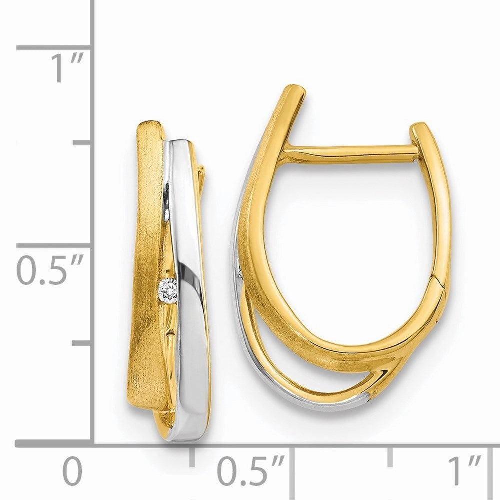 14k Two-tone Diamond Hinged Hoop Earrings