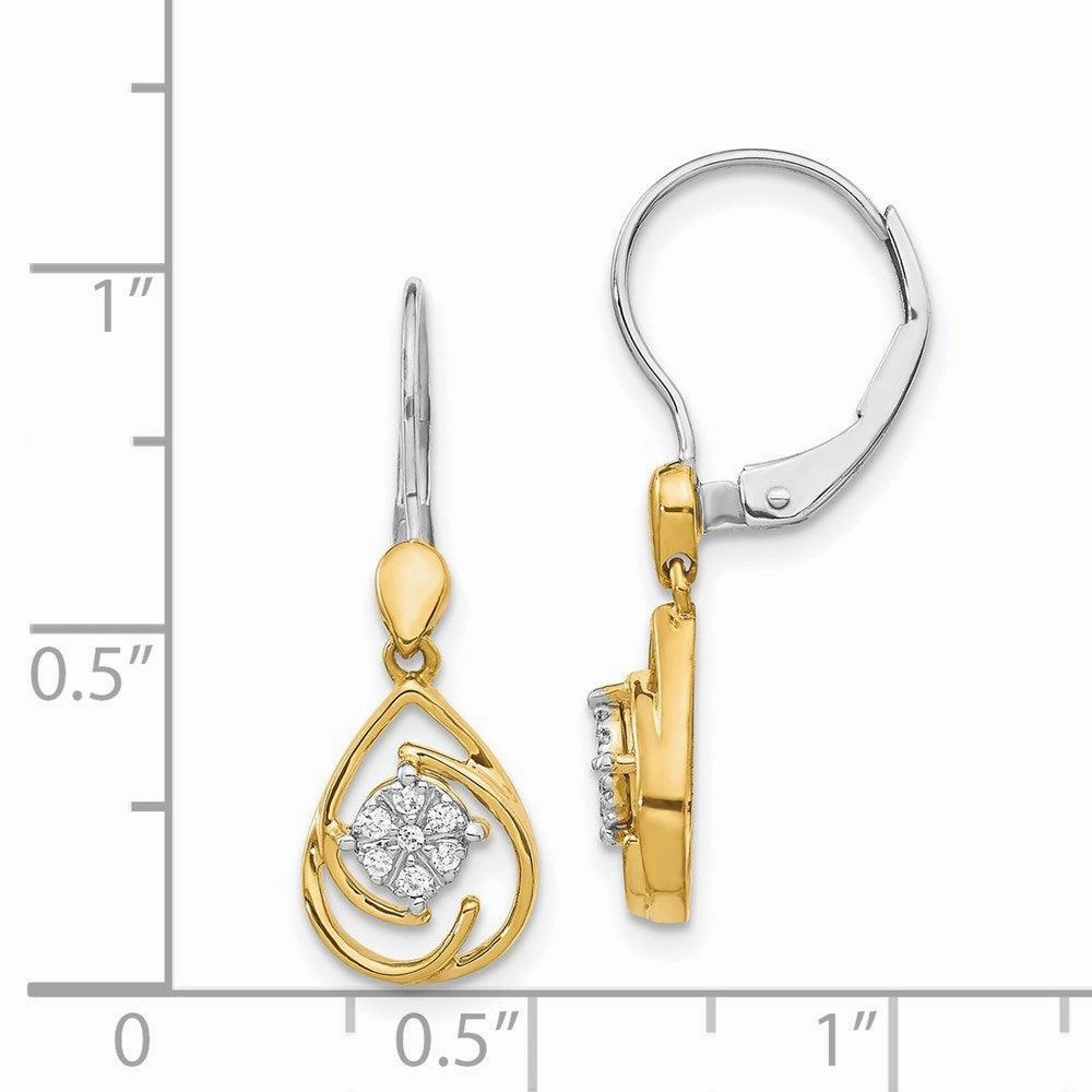 14K Two-tone Diamond Teardrop Dangle Leverback Earrings