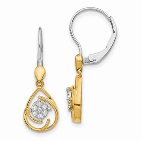 14K Two-tone Diamond Teardrop Dangle Leverback Earrings