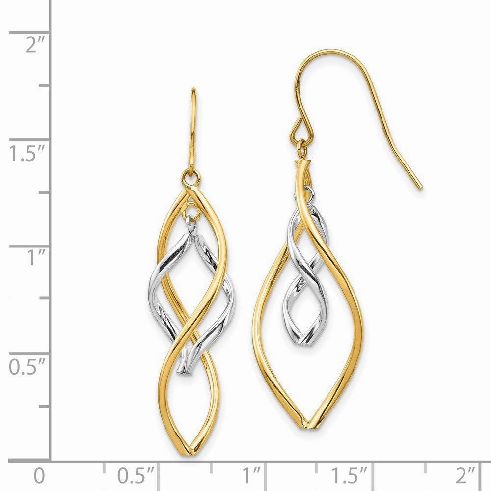 14K Two-tone Fancy Twisted Dangle Earrings