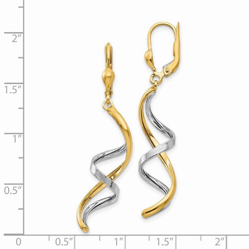 14K Two-tone Spiral Leverback Earrings