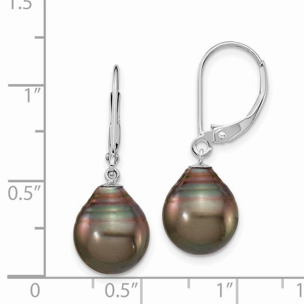 14K WG 10-11mm Teardrop Saltwater Cultured Tahitian Leverback Earrings