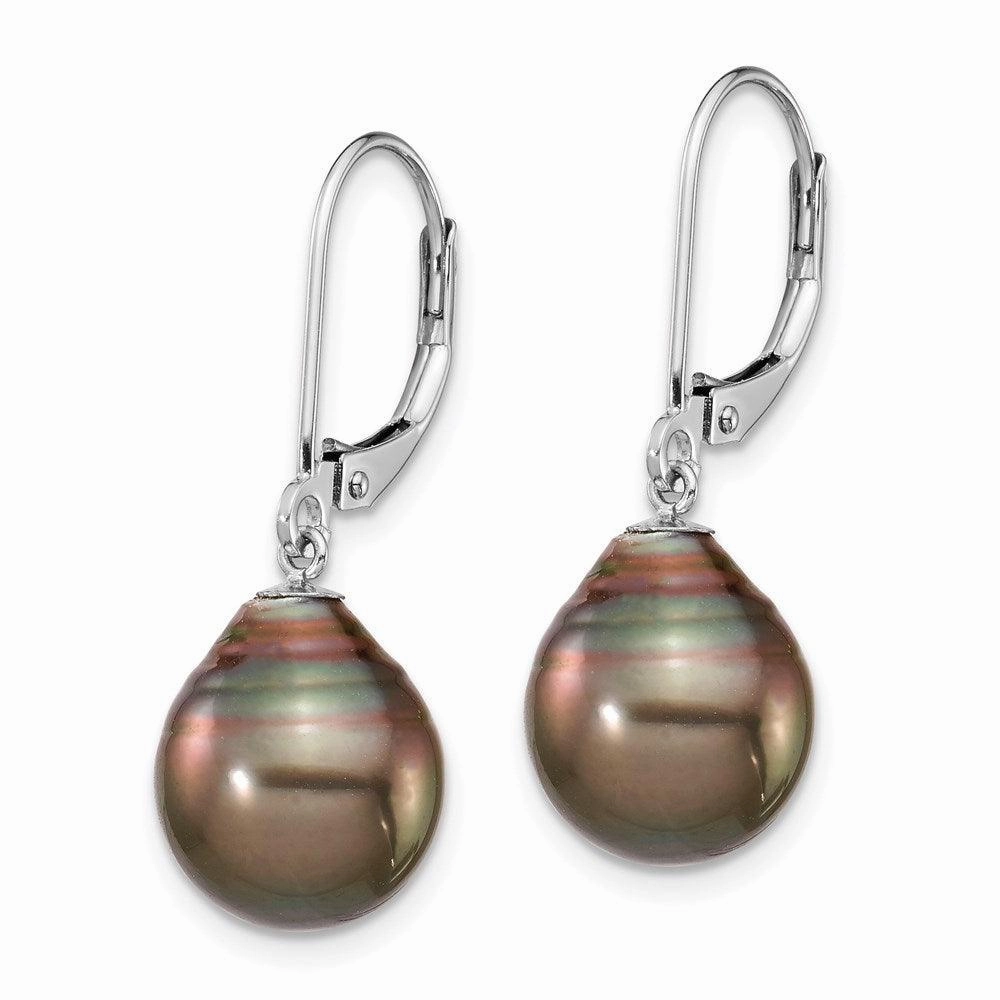 14K WG 10-11mm Teardrop Saltwater Cultured Tahitian Leverback Earrings