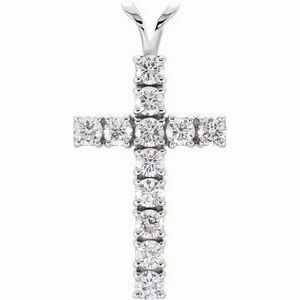 14K White 1 1/5 CTW Lab-Grown Diamond Cross Pendant