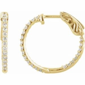 14K White 1/4 CTW Natural Diamond Inside-Outside 14.5 mm Hinged Hoop Earrings