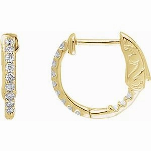 14K White 1/4 CTW Natural Diamond Inside-Outside 14.5 mm Hinged Hoop Earrings
