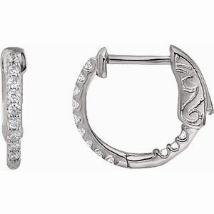 14K White 1/4 CTW Natural Diamond Inside-Outside 14.5 mm Hinged Hoop Earrings
