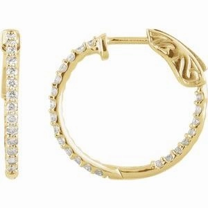 14K White 1/4 CTW Natural Diamond Inside-Outside 14.5 mm Hinged Hoop Earrings