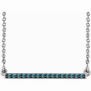 14K White 1/6 CTW Natural Blue Diamond Bar 16-18" Necklace