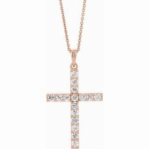 14K White 1/8 CTW Natural Diamond Cross 18" Necklace
