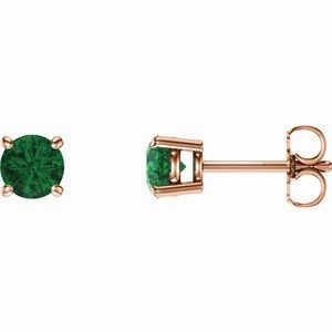 14K White 2.5 mm Natural Emerald Stud Earrings