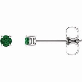14K White 2.5 mm Natural Emerald Stud Earrings