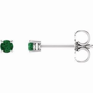 14K White 2.5 mm Natural Emerald Stud Earrings